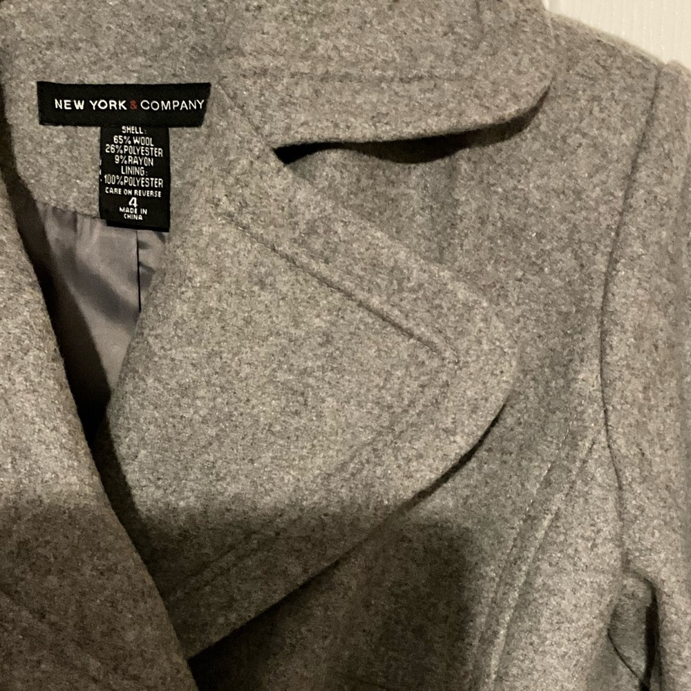 Sz 4 NY&Co. Grey Coat New York & Co. Wool-Blend Pea Coat Gray - Picture 3 of 12